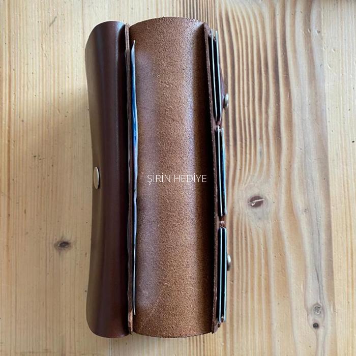 El İşçiliği Hakiki Deri Telefonluk Kartlık Çok Gözlü Unisex Cüzdan