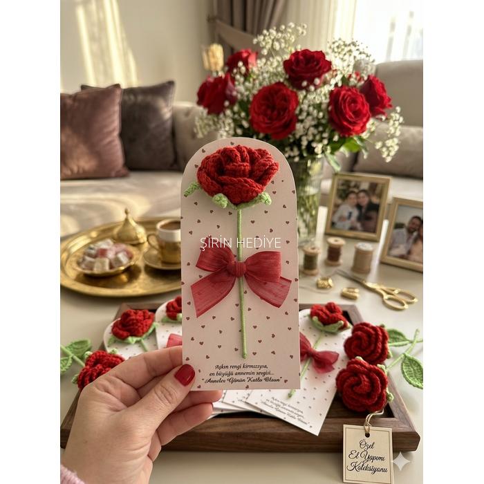 El Örgüsü Magnet Kırmızı Gül Hediyelik
