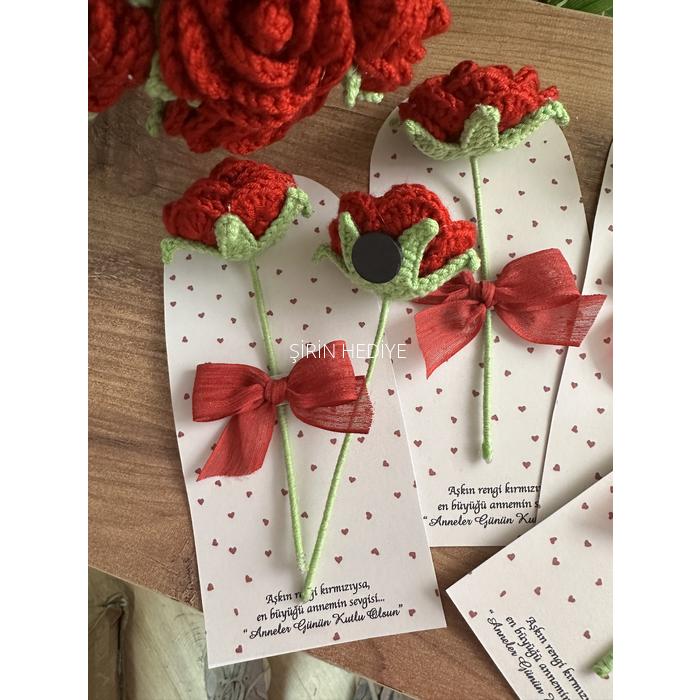 El Örgüsü Magnet Kırmızı Gül Hediyelik