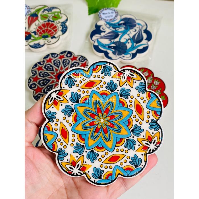 El Yapımı Çini Porselen Bardak Altlığı 