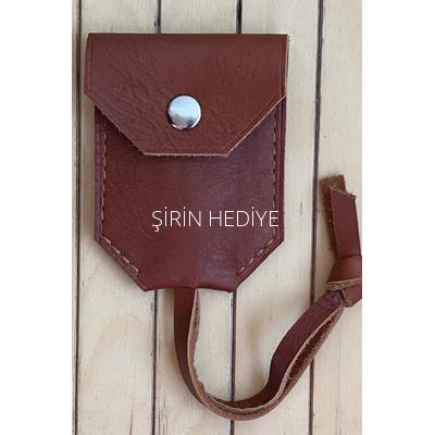 El Yapımı Hakiki Deri Anahtarlık-Kahverengi