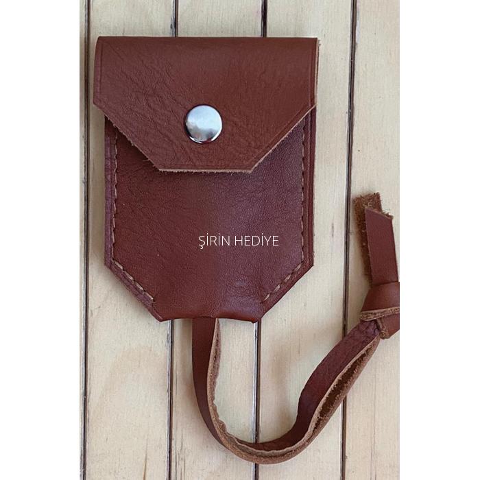 El Yapımı Hakiki Deri Anahtarlık-Kahverengi