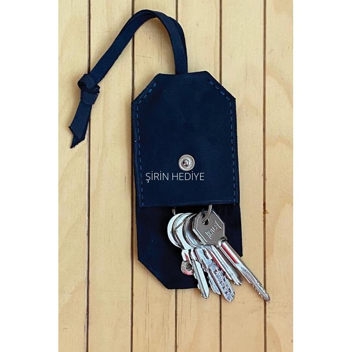 El Yapımı Hakiki Deri Anahtarlık-Lacivert 