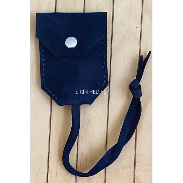 El Yapımı Hakiki Deri Anahtarlık-Lacivert 