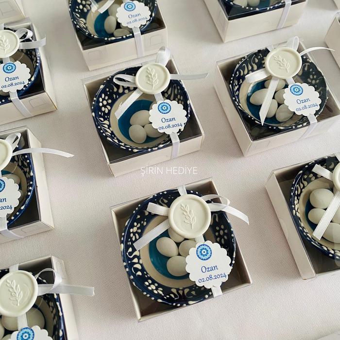 El Yapımı Nazar Temalı  Kase Düğün Hediyelikleri 8cm