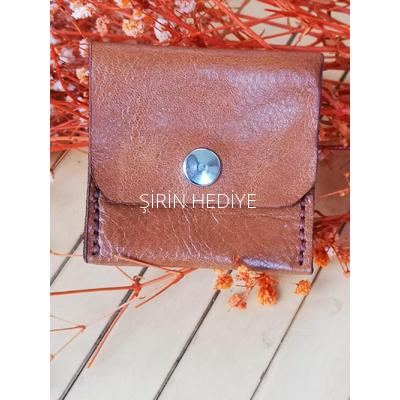 El yapımı Orjinal Deri  Bozuk Para Cüzdanı- Kahverengi