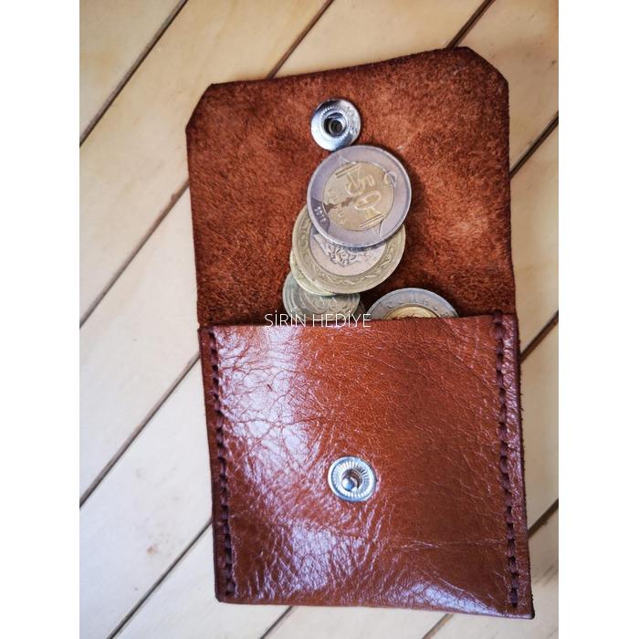 El yapımı Orjinal Deri  Bozuk Para Cüzdanı- Kahverengi