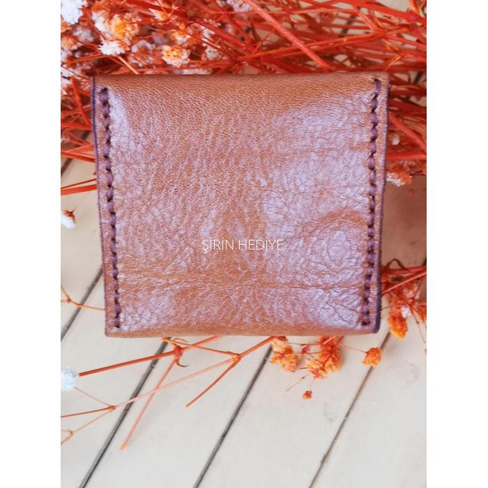 El yapımı Orjinal Deri  Bozuk Para Cüzdanı- Kahverengi