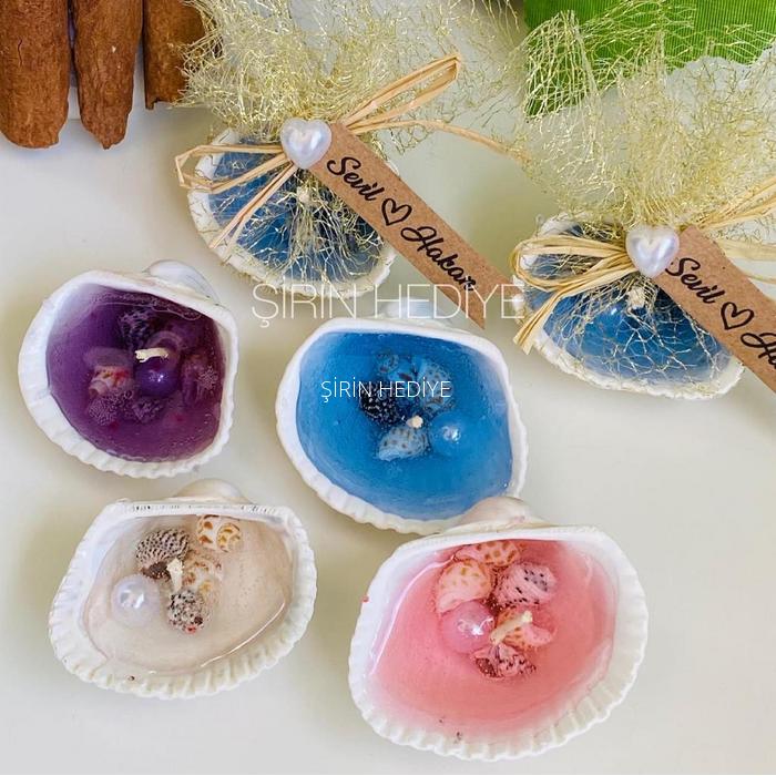 Gerçek Deniz Kabuğu İçinde Jel Mum Hediyelik