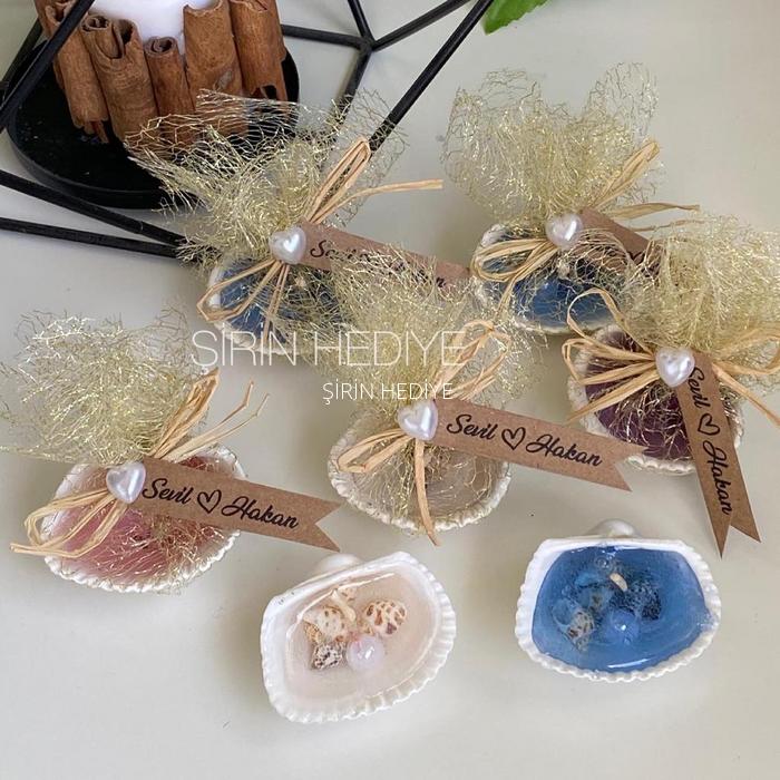 Gerçek Deniz Kabuğu İçinde Jel Mum Hediyelik