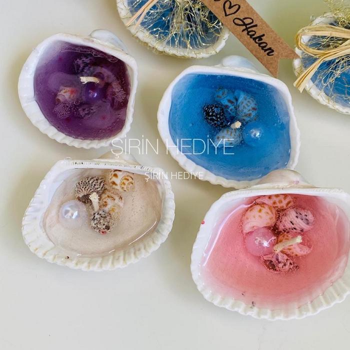 Gerçek Deniz Kabuğu İçinde Jel Mum Hediyelik