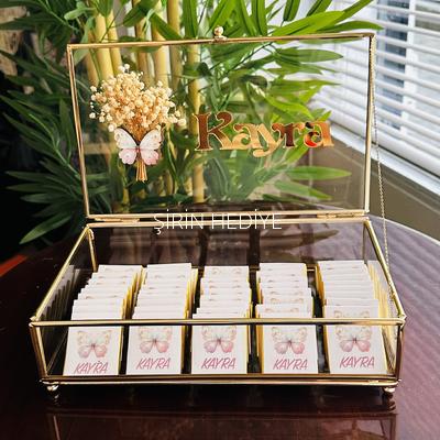 Gold Cam Kutuda Kelebek Konsept İsme Özel Çikolata Kutusu 60adet