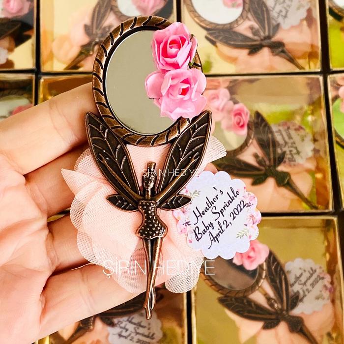 Gold Kutuda Çiçekli Peri El AynasI Hediyelikleri