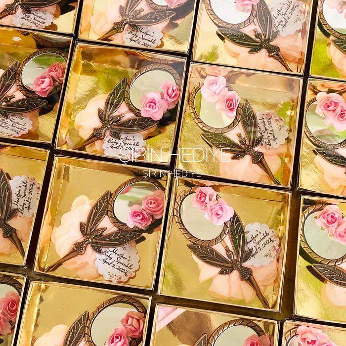 Gold Kutuda Çiçekli Peri El AynasI Hediyelikleri