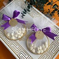 Gold Metal Halka Pleksi Üzerine Yazı Kalp Şekerli Dağıtmalık Hediyelik