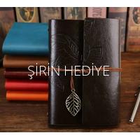 İsme Özel Deri Kapaklı Vintage Hatıra Defteri ve Kalem Seti -Kırmızı