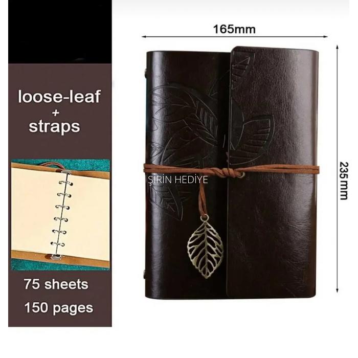 İsme Özel Deri Kapaklı Vintage Hatıra Defteri ve Kalem Seti -Kırmızı