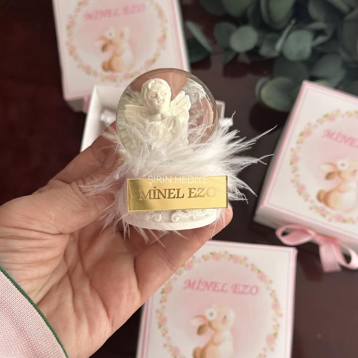 İsme Özel Pleksi Ayna Özel Tasarım Kutulu Mini Melek Kar Küresi