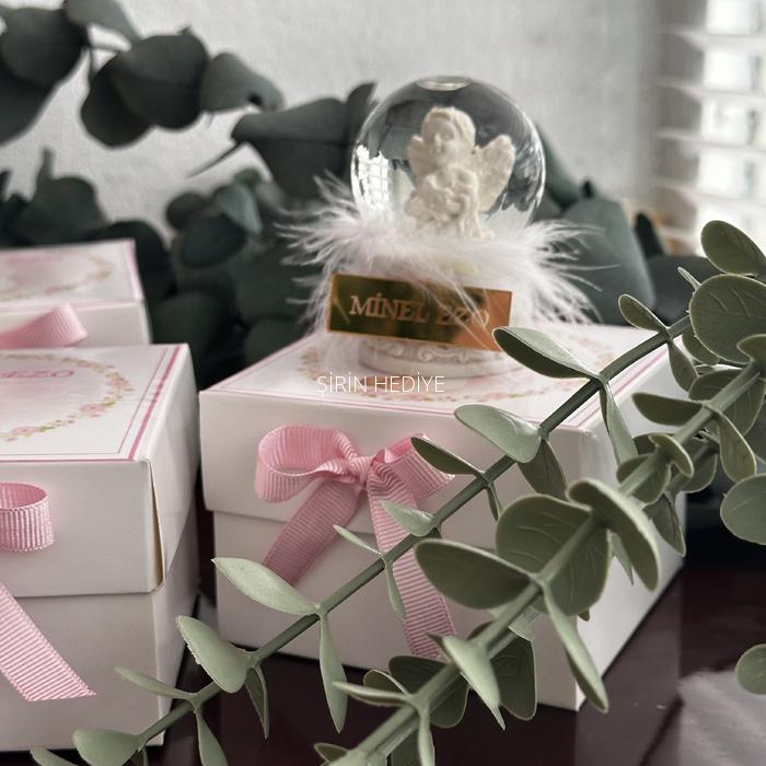 İsme Özel Pleksi Ayna Özel Tasarım Kutulu Mini Melek Kar Küresi