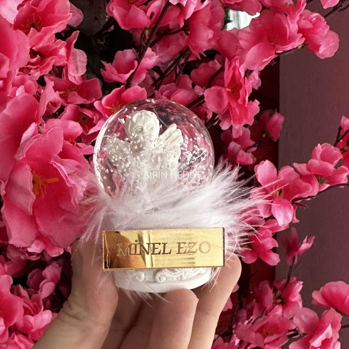 İsme Özel Pleksi Ayna Özel Tasarım Kutulu Mini Melek Kar Küresi