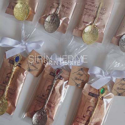 Kahve Taşlı Metal Kaşık  Nikah Nişan Söz Sunum Hediyelik