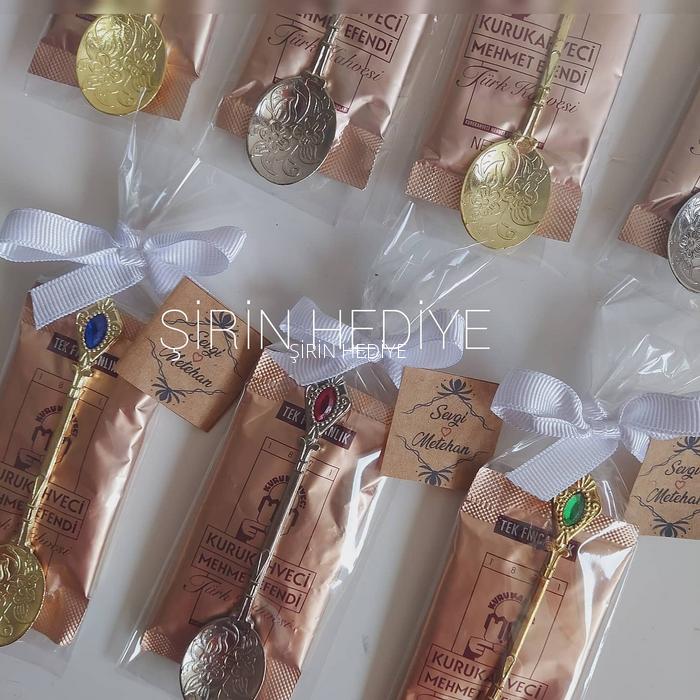 Kahve Taşlı Metal Kaşık  Nikah Nişan Söz Sunum Hediyelik