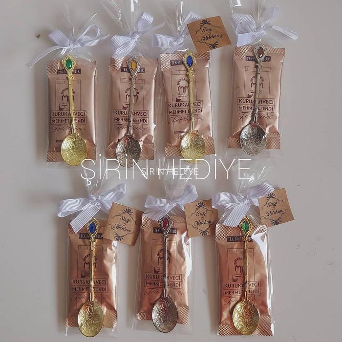 Kahve Taşlı Metal Kaşık  Nikah Nişan Söz Sunum Hediyelik