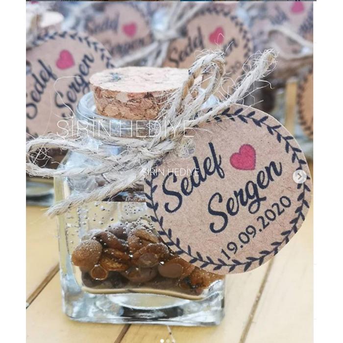 Kare Şişede Kahve Çekirdekli Nikah Nişan Söz Jel Mum Hediyelikleri