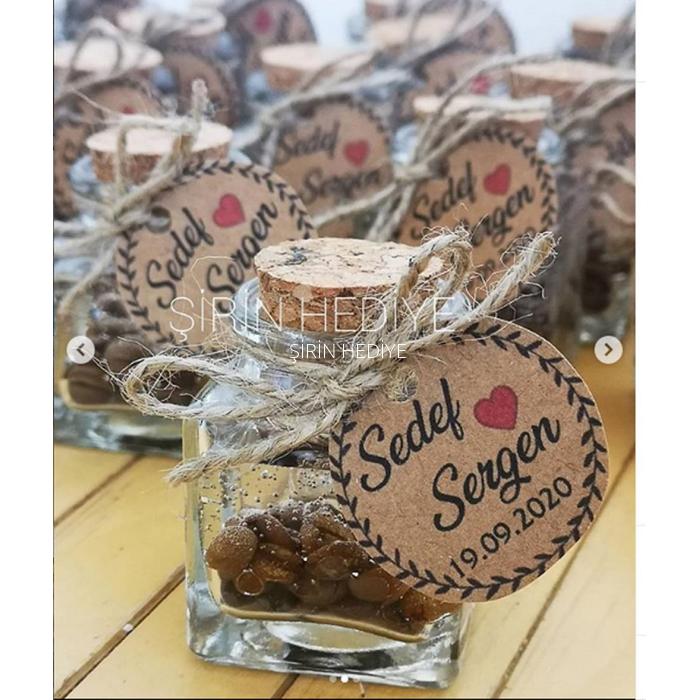 Kare Şişede Kahve Çekirdekli Nikah Nişan Söz Jel Mum Hediyelikleri