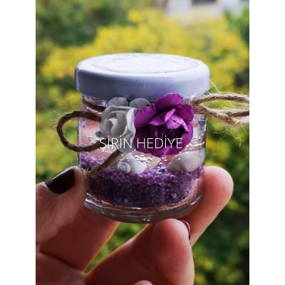 Kavanozda Çiçekli Jel Mum Hediyelikleri Mor Renk