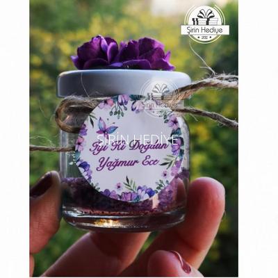 Kavanozda Çiçekli Jel Mum Hediyelikleri