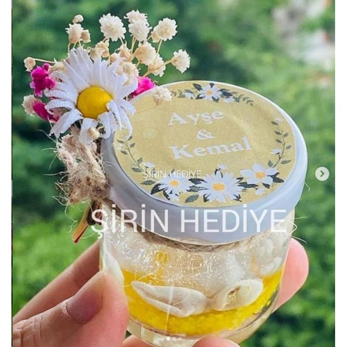 Kavanozda Papatya Ve Doğal Çiçekli Nikah Nişan Söz Hediyelikleri