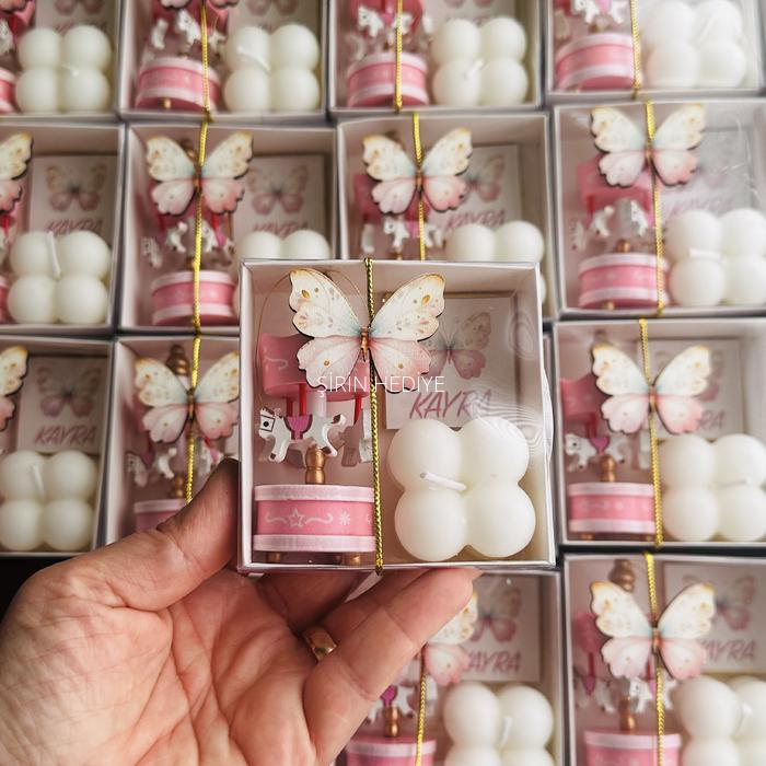 Kelebek Ahşap Figür Atlı Karınca Mum Çikolata Kutusu