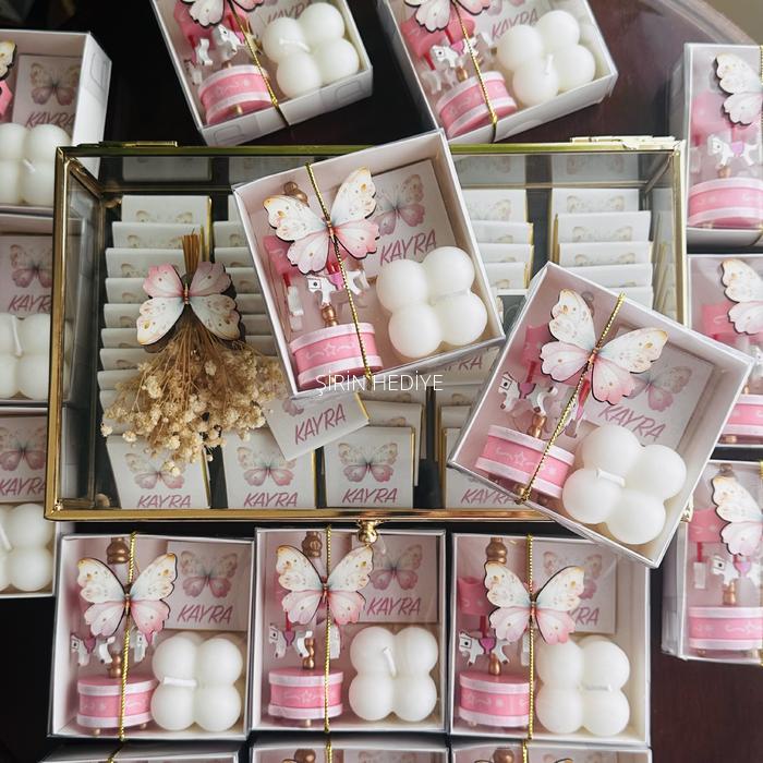 Kelebek Ahşap Figür Atlı Karınca Mum Çikolata Kutusu