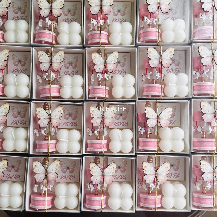 Kelebek Ahşap Figür Atlı Karınca Mum Çikolata Kutusu