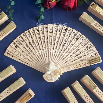 Kişiye Özel Ahşap Bambu Yelpaze 33cm Pleksi Yazılı