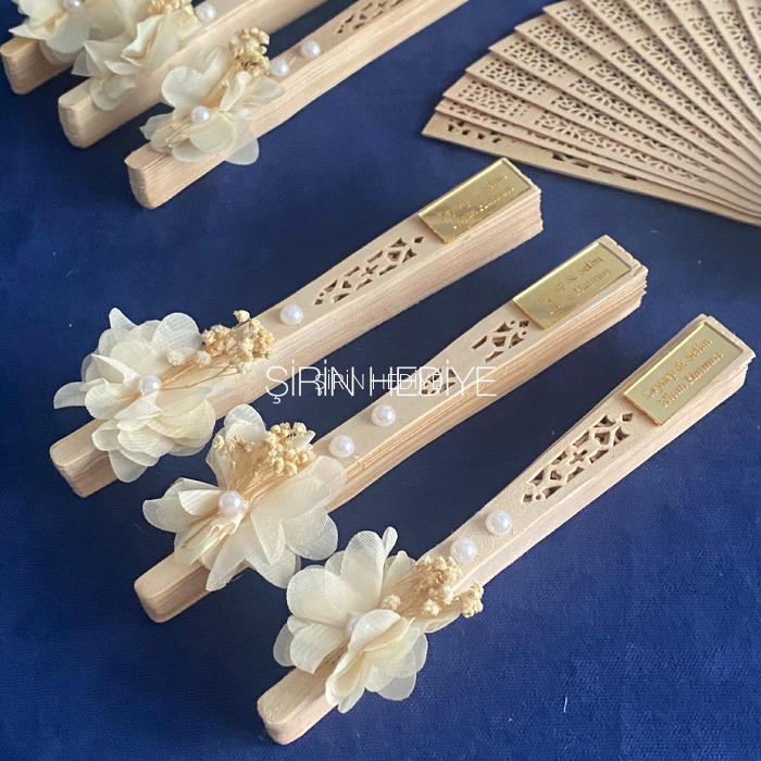 Kişiye Özel Ahşap Bambu Yelpaze 33cm Pleksi Yazılı