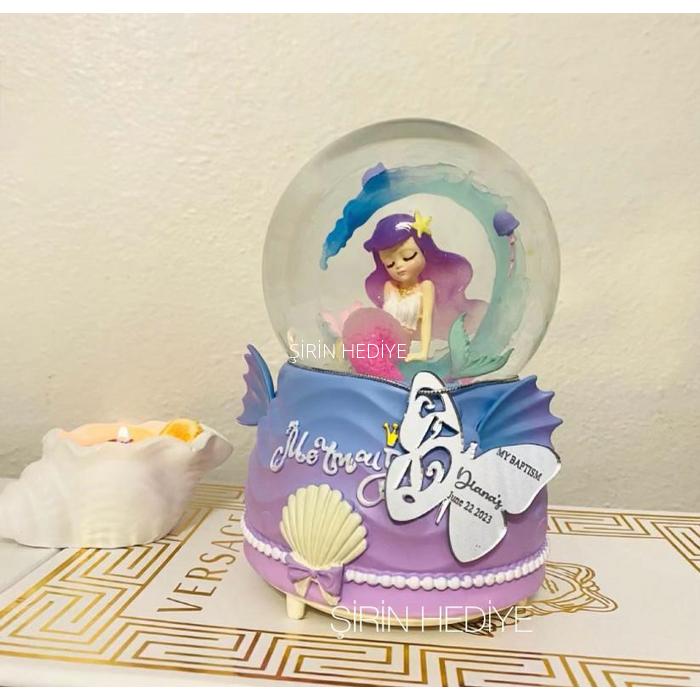 Kişiye Özel Deniz Kızı Işıklı Püskürtmeli Kar Küresi 