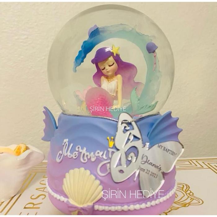 Kişiye Özel Deniz Kızı Işıklı Püskürtmeli Kar Küresi 