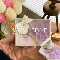 Kişiye Özel El Aynası Mor Orkide Mum Hediye Seti