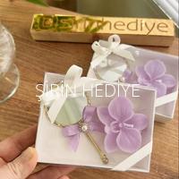 Kişiye Özel El Aynası Mor Orkide Mum Hediye Seti