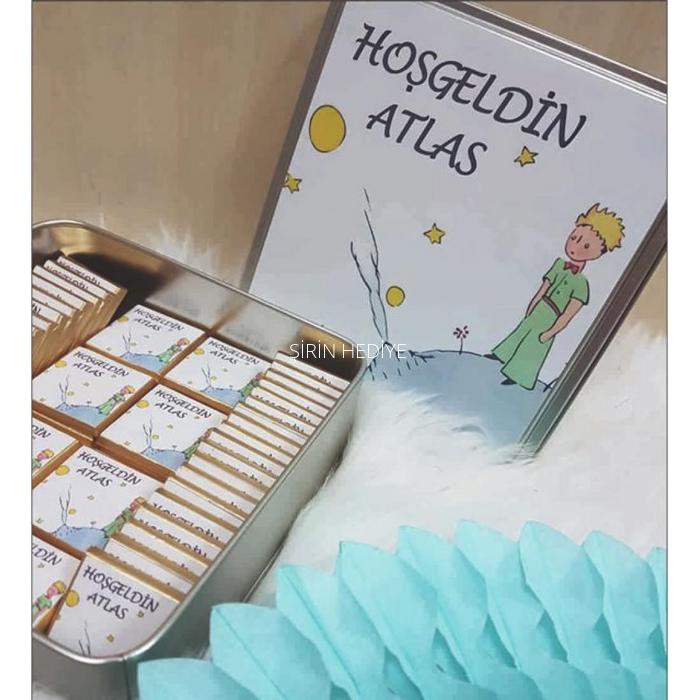 50ad Kişiye Özel Küçük Prens Temalı Metal Çikolata Kutusu