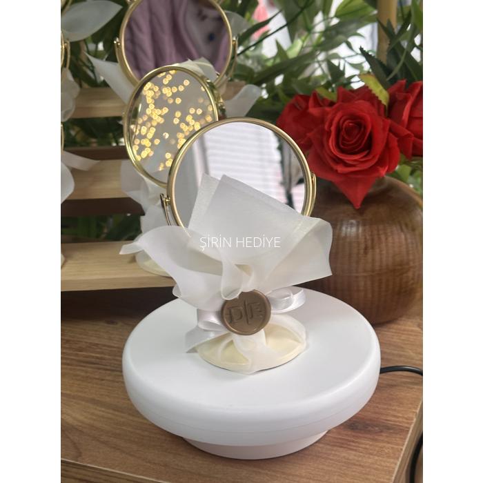 Kişiye Özel Mühürlü Masa Üstü Ayaklı Gold Ayna 