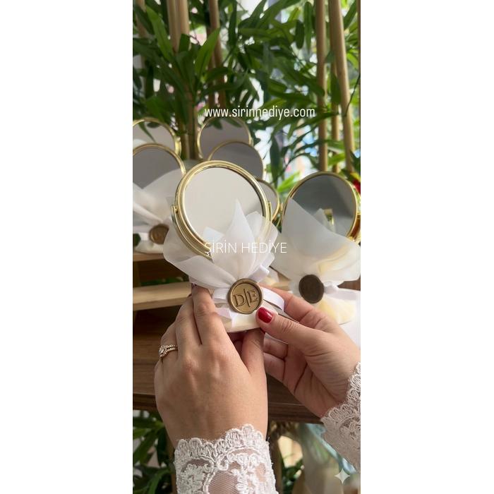 Kişiye Özel Mühürlü Masa Üstü Ayaklı Gold Ayna 