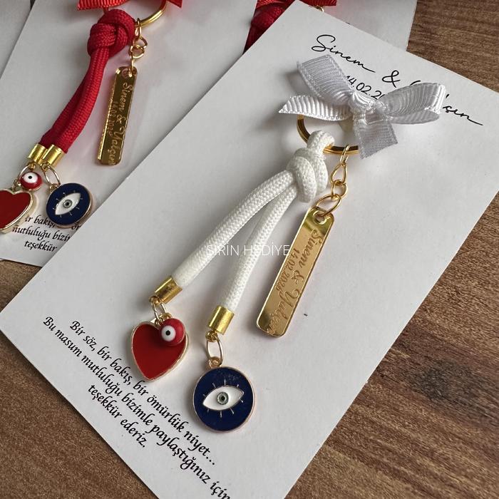 Kişiye Özel Nazar-Kalp Temalı Charm Anahtarlık Hediyesi