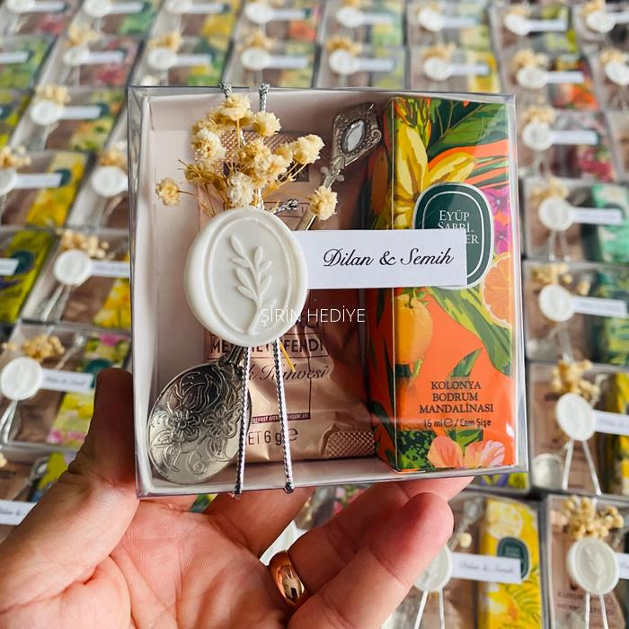 Kolonya Kahve Kaşık Mühürlü Nişan Hediyelikleri