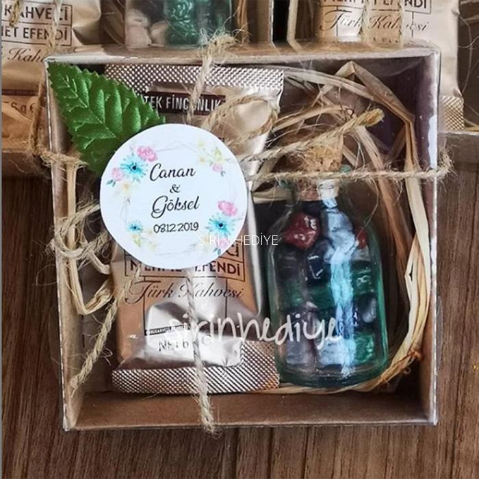 Asetatlı Kraft Kutuda Çakıl Taşı Çikolata Kahve Nikah Nişan Söz Hediyelikleri