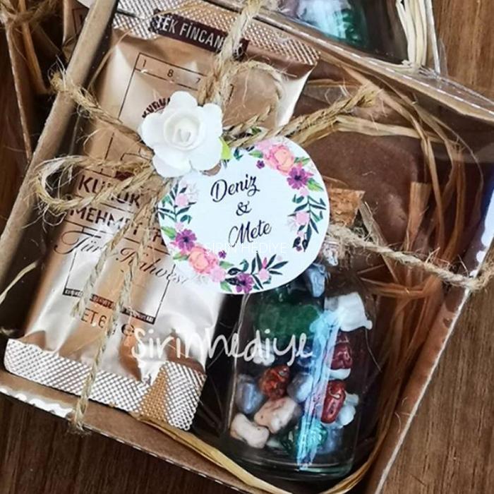 Asetatlı Kraft Kutuda Çakıl Taşı Çikolata Kahve Nikah Nişan Söz Hediyelikleri