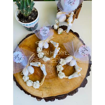 Kuşlu Çiçekli Magnet Dolap Süsü Nikah Nişan Söz Hediyelik