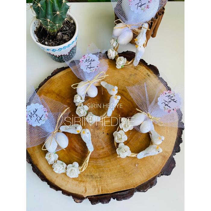 Kuşlu Çiçekli Magnet Dolap Süsü Nikah Nişan Söz Hediyelik